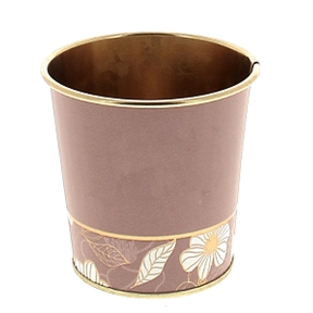 Cache-pot zinc rose motif fleurs ø13.5 ht 12cm