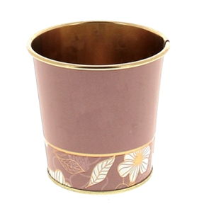 Cache-pot zinc rose motif fleurs ø15 ht 15cm