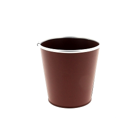 Cache-pot métal rouge bord argent ø13 ht 12.5cm