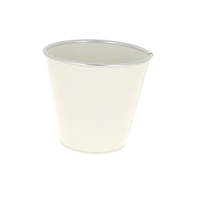 Cache-pot métal blanc bord argent ø13 ht 12.5cm