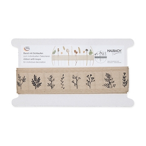 ruban tissu lin motif branches noires 40mm x 5m