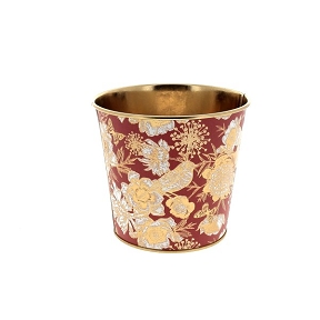 Cache-pot métal rouge motif fleur ø13.5 ht 12cm