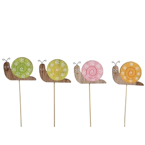 Escargot bois couleur 8cm sur pique (x12)