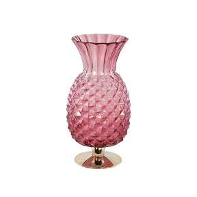 Vase verre rose sur pied or ø14 ht 32cm