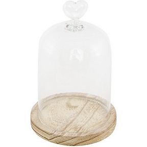 Cloche verre avec coeur socle bois ø11 ht 16cm