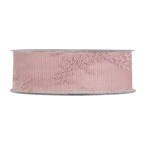Ruban tulle imprimé vieux rose 25mm x 15m