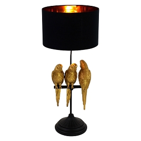 Lampe perroquet or + abat-jour noir ht 79cm