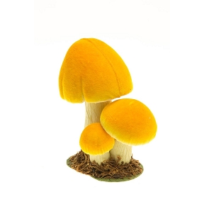 Champignon jaune sur socle mousse 13 x 10 ht 17cm