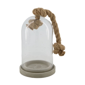 Cloche Verre Socle Bois + Corde Ø13.5 Ht 24cm