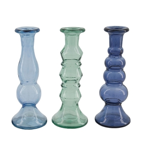 Bougeoir Verre Bleu 9 X 9 Ht 22.5cm Assorti