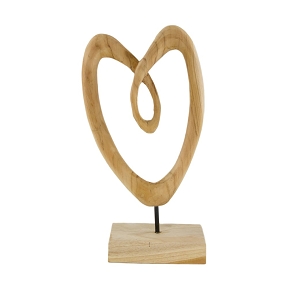 Coeur Bois Sur Socle 20 X 8 Ht 40cm