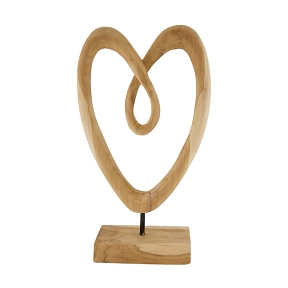 Coeur Bois Sur Socle 25 X 10 Ht 45cm