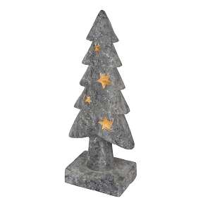 Sapin Resine Gris + Led 15.5 X 10.5 Ht 36cm