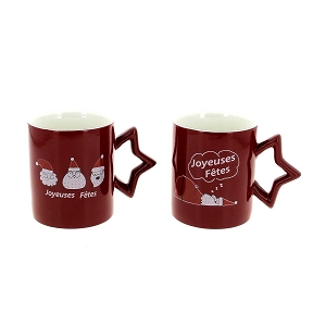 Tasse céramique "joyeuses fetes" rouge ø8 ht 9.5cm