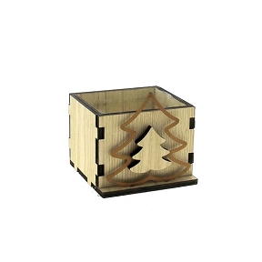 Cache-pot bois motif sapin 9 x 9 ht 9cm