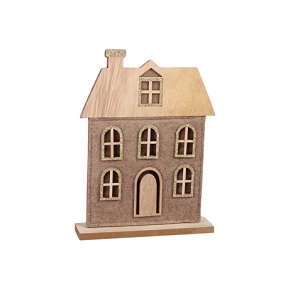 Maison en bois brun sur socle 17 x 23cm