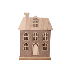 Maison en bois brun sur socle 24 x 34cm