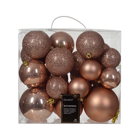 Boules Noël plastiques marron glace assortiment x 26