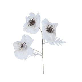 Coquelicot sur tige blanc pailleté 76cm