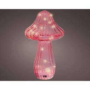 Champignon rose en verre lumineux Ø14.5 ht 25cm