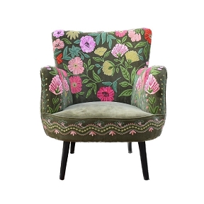 Fauteuil brodé "Emma" vert 77 x 76 x ht 62 cm