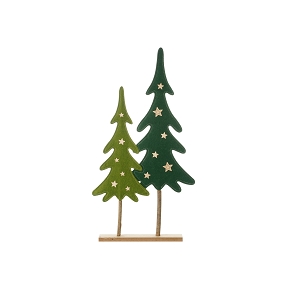 Sapins féeriques feutre vert clair sur socle bois 29 x 6 ht 56cm