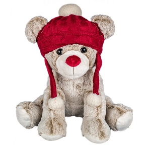 Ours blanc assis avec bonnet rouge