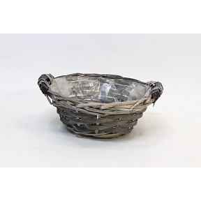 Coupe ronde en osier gris + poignées bois Ø19 ht 8cm