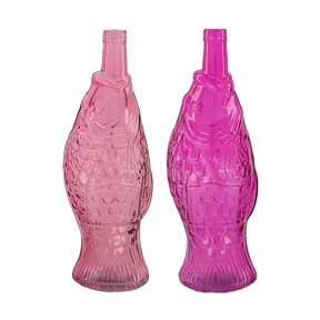 Bouteille verre poisson fuchsia 12 x 12 ht 33cm