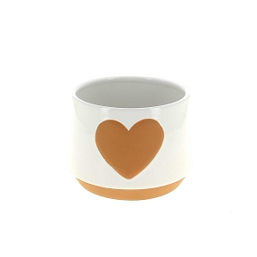 Cache-pot céramique blanc motif coeur ø13 ht 9cm