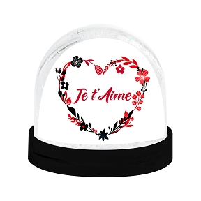 Boule de neige + fleurs "je t'aime"