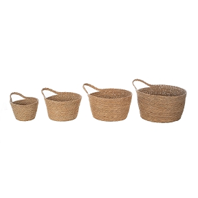 Paniers jonc naturel + anse set de 4