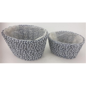 Coupe tressée ovale grise set de 2 (17x12 - 21x17cm)