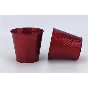 Cache-pot métal rouge ondulé ø12 ht 12cm