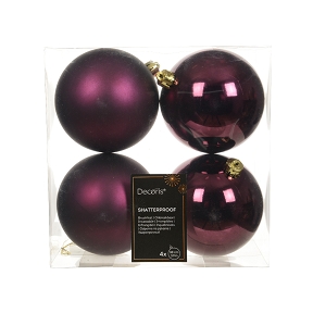 Boules noël plastique mauve foncé combi Ø 100mm x 4