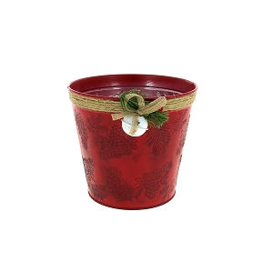 Cache-pot métal rouge + grelot ø18 ht 16cm