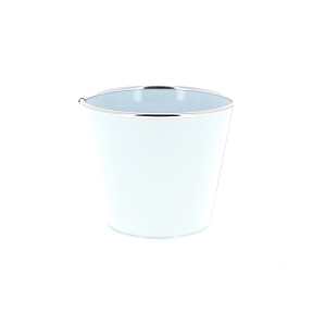 Cache-pot métal blanc bord argent ø17.5 ht 15.5cm