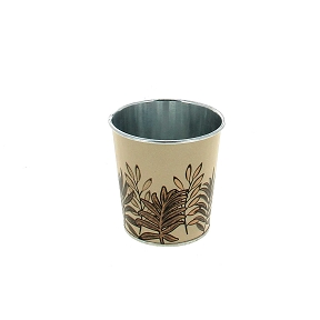 Cache-pot métal crème motif feuille ø8 ht 8cm