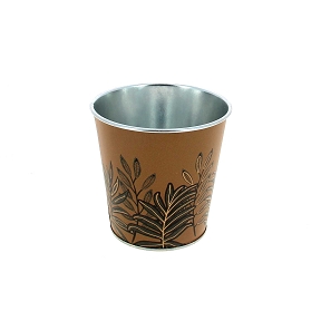 Cache-pot métal chocolat motif feuille ø11 ht 11cm