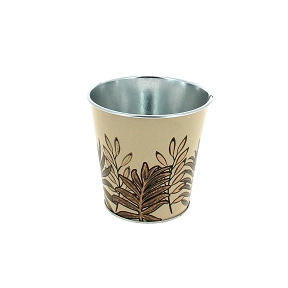 Cache-pot métal crème motif feuille ø11 ht 11cm