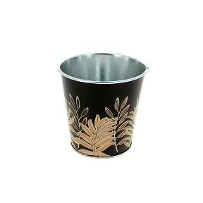 Cache-pot métal noir motif feuille ø11 ht 11cm