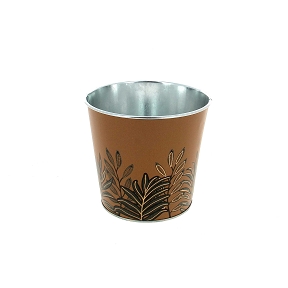 Cache-pot métal chocolat motif feuille ø13.5 ht 12cm