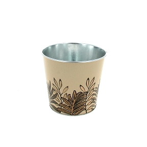 Cache-pot métal crème motif feuille ø13.5 ht 12cm