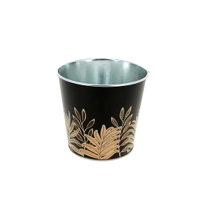 Cache-pot métal noir motif feuille ø13.5 ht 12cm