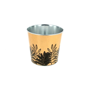 Cache-pot métal or motif feuille ø13.5 ht 12cm