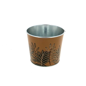 Cache-pot métal chocolat motif feuille ø11.5 ht 9.5cm