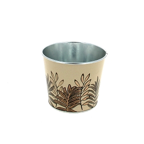 Cache-pot métal crème motif feuille ø11.5 ht 9.5cm