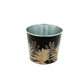 Cache-pot métal noir motif feuille ø11.5 ht 9.5cm