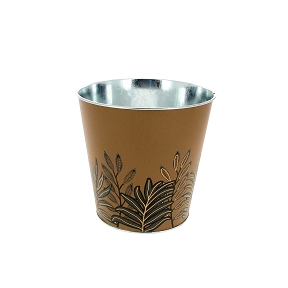 cache-pot métal chocolat motif feuille ø17 ht 16cm