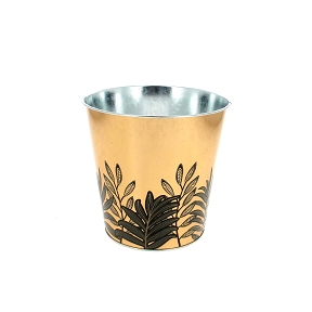 Cache-pot métal or motif feuille ø17 ht 16cm